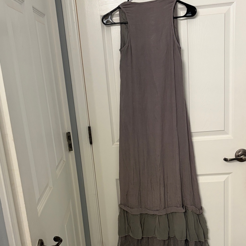 A'Reve Sleeveless High-Low Ruffle Maxi Dress - Gray and Olive - Picture 5 of 5